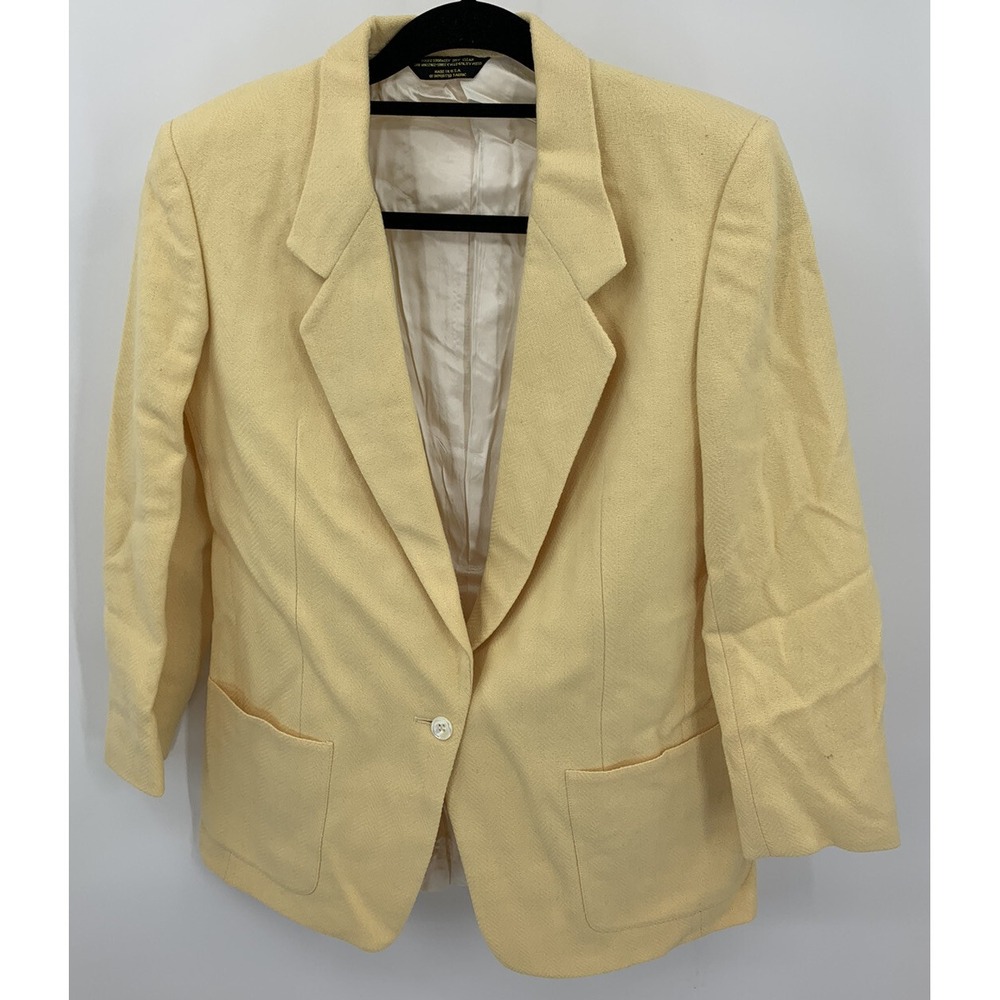 Vintage Lands' End Size 6R Butter Yellow Wool Blazer Single Button Lined